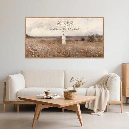 Aurlan Be Still And Know Psalm 46:10 Framed Canvas Wall Art 40x20 Inch - color: Psalm 46:10 Be Still And Know That I Am God, size: 40"L x 20"W