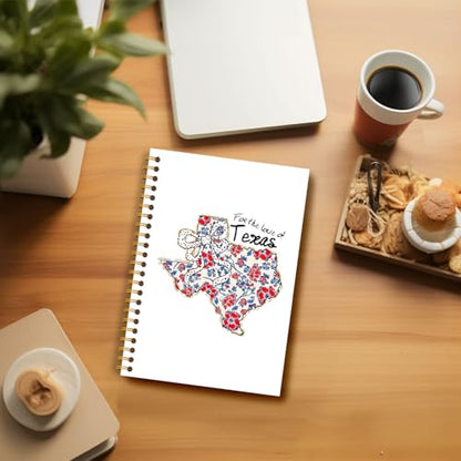 Coquette Bow Floral Texas Map Notebook, Texas Gifts for Women, 4th of July Independence Day Journal, America Patriotic Journal, Patriots Gifts Hardcover Spiral Notebooks 5.5x8.3 Inch - color: Section 14