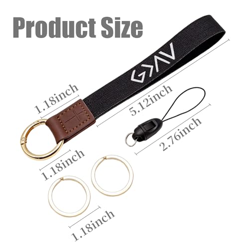 Yancorp God Is Greater Black Keychain Heavy Duty Nylon Strap with Gold Cross Ring, Christian Inspirational Car Key Holder Belt Backpack for Men and Women