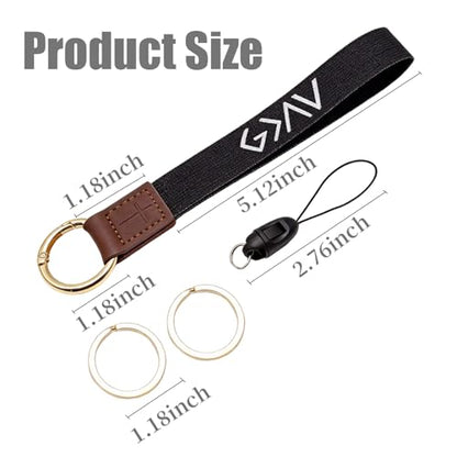 Yancorp God Is Greater Black Keychain Heavy Duty Nylon Strap with Gold Cross Ring, Christian Inspirational Car Key Holder Belt Backpack for Men and Women