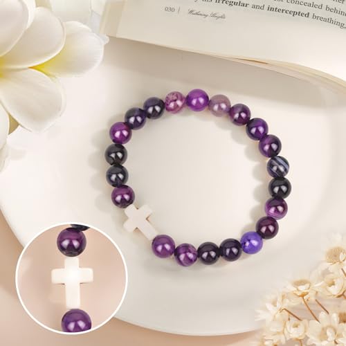 Christian Grandparents - Day Gifts for Women, Religious Cross Bracelet - color: Purple - Every day God thinks of you