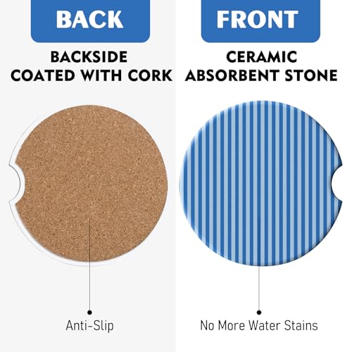 2 Pack Car Coasters for Cup Holders, Cute Car Accessories Interior (Blue Stripes) - color: Blue Stripes