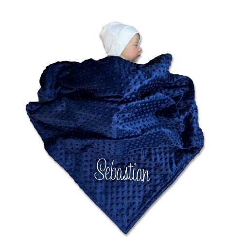 Embroidered Blanket Baby – Beautiful Monogrammed Blanket – Large Personalized Baby Blanket for Boys and Girls – Soft Polyester Baby Blanket with Custom Name – 28 x 34-inch - color: Navy