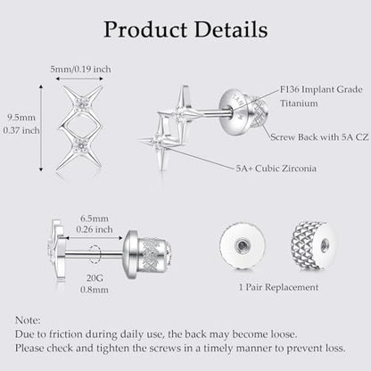 Limerencia Titanium Flat Back Screw Back Stud Earrings for Women Men - color: Silver 1