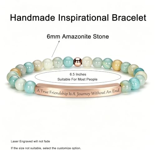 Inspirational Christian Bracelet for Women, 18K Gold Plated Bible Verse Jewelry with Amazonite Beads, Religious Faith Gift for Mom, Daughter, Sister, Friend - color: A true friendship is a journey without an end-Amazonite Rose Gold