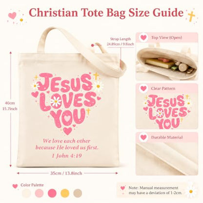 Bible Tote Bags for Women, Christian Tote Bag Reusable Grocery Shopping Bag