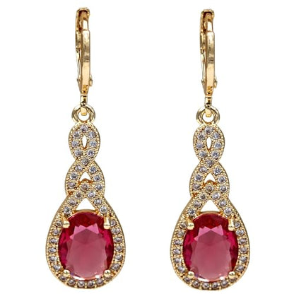 18K Gold Plated, Dangle Earrings for Women, Flower/Heart Drop earrings, Hypoallergenic Cubic Zirconia Earrings, Lightweight, Party, gold earrings, Jewelry for Gifts, Fashion - style: 0470-Red