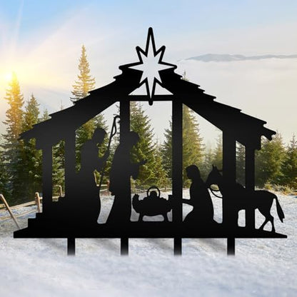 Cinnvoice 40" x 31" Large Christmas Metal Yard Stakes Christmas Garden Stakes Waterproof Xmas Outdoor Yard Decor with Stake for Xmas Holiday Lawns Outdoor Decor(Nativity, Black) - style: Nativity