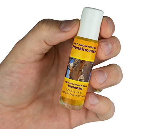 Frankincense Anointing Oil from Israel Boxed Gift Set with Dispenser, Holy Jerusalem Oil & Gold Metal Keychain Bottle Container, Plastic Dropper & Small Glass Vial, Aceite Ungido y Botella - color: Gold, style: Frankincense