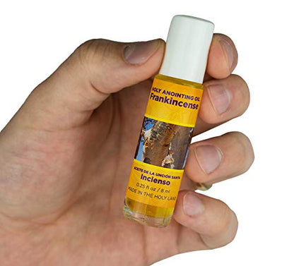 Frankincense Anointing Oil from Israel Boxed Gift Set with Dispenser, Holy Jerusalem Oil & Gold Metal Keychain Bottle Container, Plastic Dropper & Small Glass Vial, Aceite Ungido y Botella - color: Gold, style: Frankincense