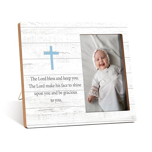 Baby Baptism Photo Frame - The Lord Bless And Keep You Bible Verse Wooden Tabletop Picture Frame - Religious Gift For Son Daughter From Mom Dad - Christian Gifts For Grandchild From Grandparents -78 - color: Boy Baptism