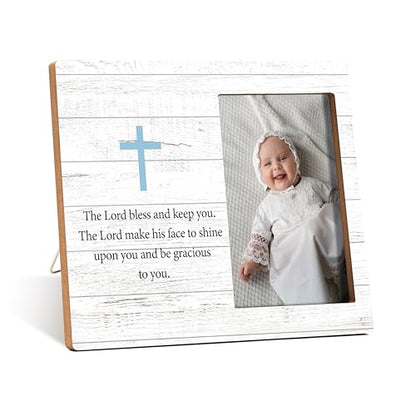Baby Baptism Photo Frame - The Lord Bless And Keep You Bible Verse Wooden Tabletop Picture Frame - Religious Gift For Son Daughter From Mom Dad - Christian Gifts For Grandchild From Grandparents -78 - color: Boy Baptism