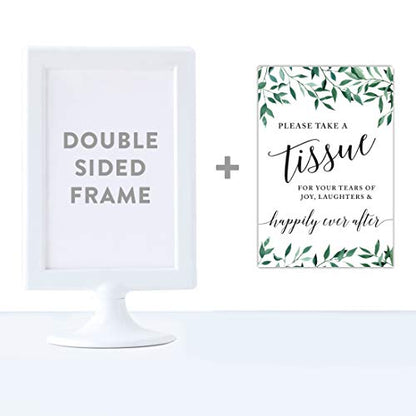 Andaz Press Framed Wedding Party Signs, Natural Greenery Green Leaves, 4x6-inch, Please Take A Tissue for Your Tears of Joy, Laughter and Happily Ever After, 1-Pack, Includes Reusable Photo Frame - color: Activities Tissue