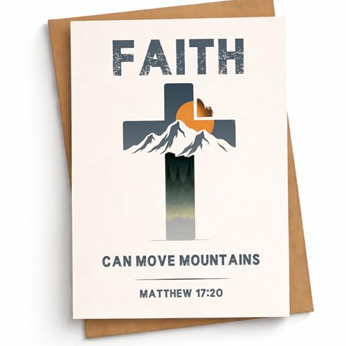 Faith Can Move Mountains Card Christian Encouragement Cards Matthew 17:20 Bible Verse Faith Greeting Gift for Friend Bestie Prayer Partner Family Coworker - color: Faith Can Move Mountains Matthew 17:20
