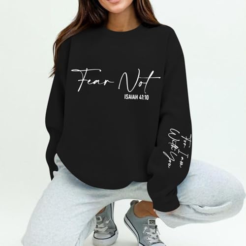 KEEVICI Christian Jesus Faith Sweatshirts for Women Religious Bible Verse God Sweatshirt Graphic Inspirational Cotton Hoodies - color: Black, size: X-Large