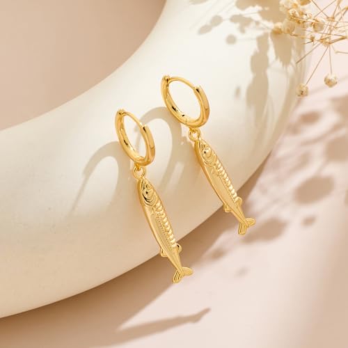 MUYAN Gold Fish Hoops Dangle Earrings for Women Beach Jewelry - style: Hoop B