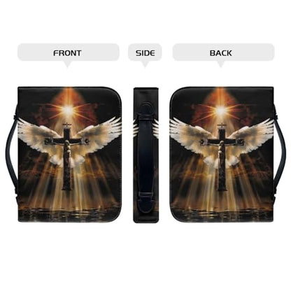 PU Bible Case, Bible Cover for Men,Bible Covers with Leather Bookmark (Set of 1) Bible Carrying Case,Angel Wings and Crosses,Large - color: Angel Wings and Crosses, size: Large