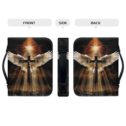 PU Bible Case, Bible Cover for Men,Bible Covers with Leather Bookmark (Set of 1) Bible Carrying Case,Angel Wings and Crosses,X-Large - color: Angel Wings and Crosses, size: X-Large