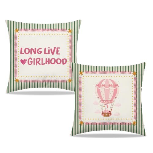 Dibor Hot Air Balloon Goose Girl Nursery Throw Pillow Cover 18x18 Set of 2 - color: Girlhood
