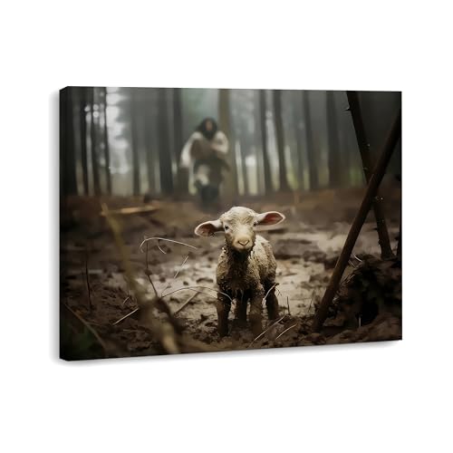 Framed Jesus Christ Wall Art Canvas Jesus and Lamb of God Christian Painting Prints Biblical Wall Decor Religious Room Decor for Church Prayer Room Christian Schools Hospitals 12" x 16" - color: Jesus 4, size: 16"L x 12"W