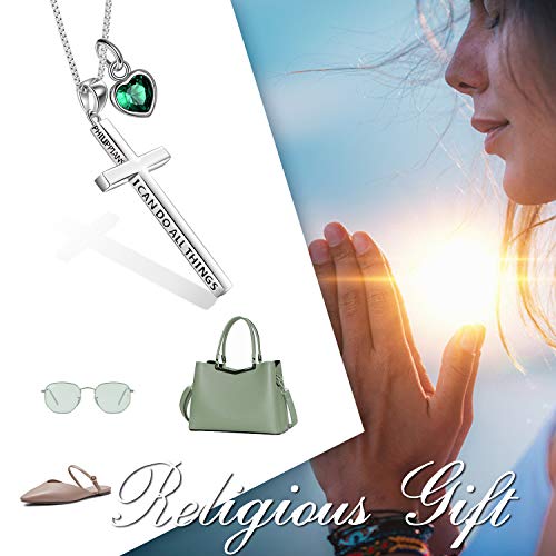 POPLYKE Cross Necklace 925 Sterling Silver Philippians 4:13 I Can Do All The Things Inspirational Necklace Gifts for Women Men 20+2'' - color: silver-05 May