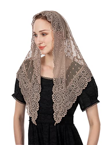 Wgior Triangle Vintage Inspired Lace Chapel Veils Catholic Mass Head Covering Scarf Mantilla Veils for Church - color: Beige