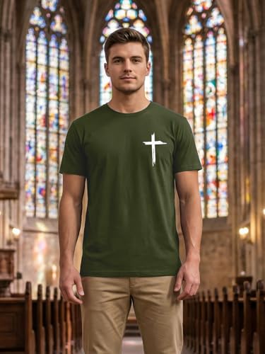 YHHR Christian Shirts for Men Faith Cross Bible Verse Graphic Tee - color: Green, size: Medium