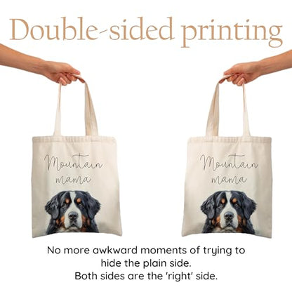 Dog Mom Canvas Tote Bag for Women, Reusable Cotton Shoulder Bag, Dog Lover Gift, Mother’s Day Pet Mom Shopping Tote - color: Bernese