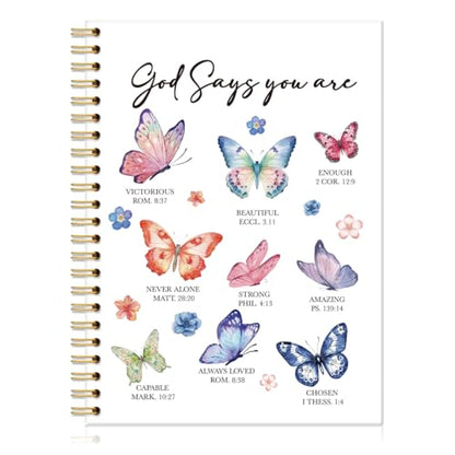 God Says You are Butterfly Spiral Notebook Gifts for Women Christian - color: Multi & Pink & White