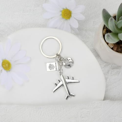 Airplane Keychains Travel Keychain for Women Compass Keyring Travel Airplane Keychain Gifts with Angel Charm - color: White9