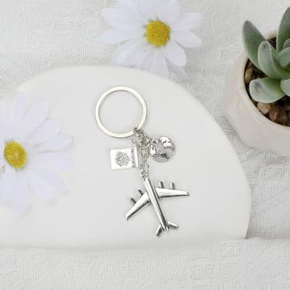 Airplane Keychains Travel Keychain for Women Compass Keyring Travel Airplane Keychain Gifts with Angel Charm - color: White9