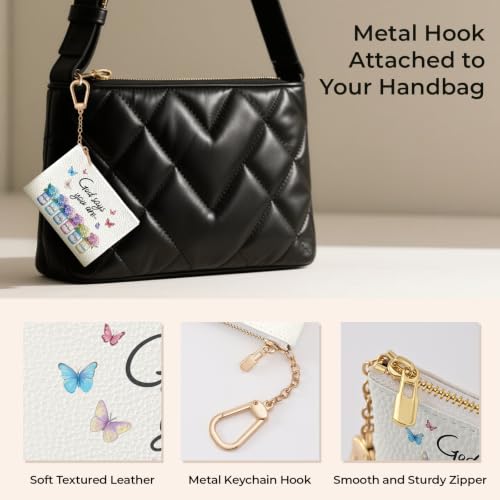 Christian Floral Keychain Coin Purse for Women Small Change Pouch - color: Inspirationa Floral