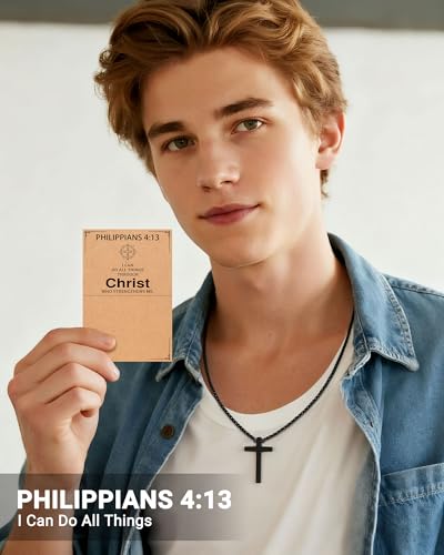 UNGENT THEM Be Strong in Faith, 20 Inch Cross Necklace for Men Teen Boys - style: Philippians 4:13