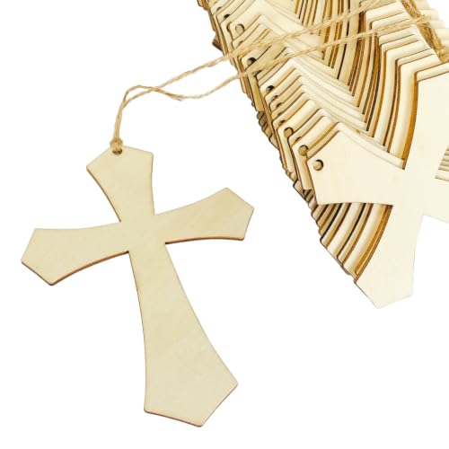 36 Pack 4.5X3.5 Inch Unfinished Wood Cross Wood Cutouts Shaped Cross with Jute String for DIY Profect and Crafts