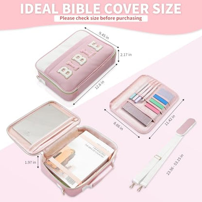 KOPKOFT Bible Cover Case for Women, Large Chenille Letter Leather Bible Case with Bible Study Accessories, Bible Study Supplies Bible Journaling Kit, Christmas Christian Gift for Women Girls (Pink) - color: Pink