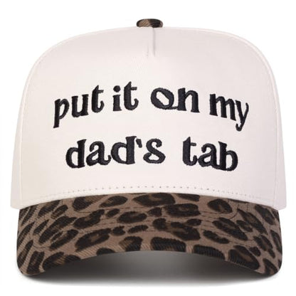 Trendy Embroidered Baseball Cap for Men & Women, Adjustable Snapback Hat for Casual Wear - color: Put It on My Dads Tab-leopard Black