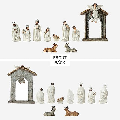 Glitzhome Christmas Nativity Set Nativity Scene Set Indoor 8 in Resin Nativity Figurines Set 11 Pcs Removable Angel Statue Ivory Nativity Sets & Figures Christian Holy Family Figure with Baby Jesus - color: Ivory Nativity Set