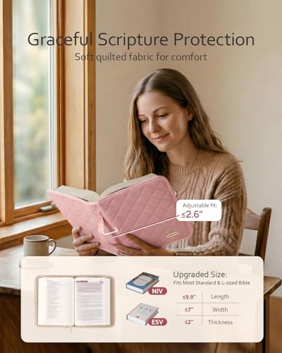 Large Bible Bag with Bible Cover Case for Women, Quilted Bible Tote Bag - color: Beige