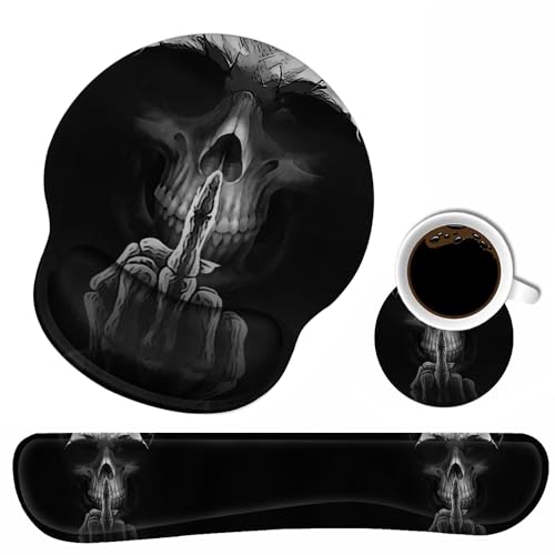 Keyboard Wrist Rest and Mouse Pad Wrist Support Set with Coasters, Non-Slip PU Base Ergonomic Gaming Mousepad for Home Office Working Studying Easy Typing & Pain Relief, Funny Skeleton Skull - color: Funny Skeleton Skull
