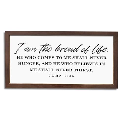 Christian Kitchen Signs, Home Dining Room Decor, Farmhouse Wood Framed Sign 15×7.5×0.3 inches, Rustic Home Decor for Kitchen Wall, Bible Verse Scripture Decors, I am the Bread of Life Sign - color: color 22