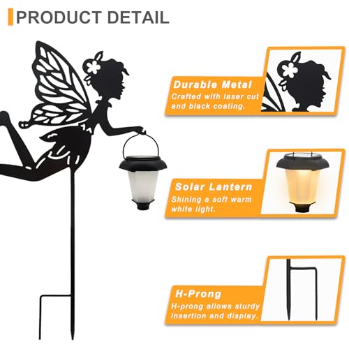 SUNNYPARK 2 Pack Solar Fairy Garden Metal Stake Decorative Lantern - size: Fairy1