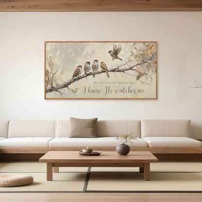 Aurlan His Eye Is On The Sparrow Framed Canvas Wall Art 40x20 Inch - color: His Eye is on the Sparrow, size: 40"L x 20"W