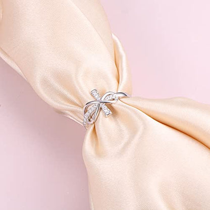 DAOCHONG 925 Sterling Silver CZ Infinity Cross Ring Inspirational Jewelry - color: CZ infinity cross