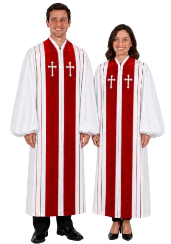 MyGradDay Unisex Deluxe Clergy Robe，clergy church gown - color: White(red), size: 45''(5'0''-5'2'')