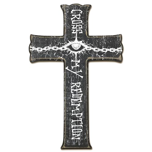 6.5'' X 10" Cross Wall Decor - Cross My Redemption - Vintage Style, With Hooks On The Back. Suitable For Farm Houses, Homes, Easter Decorations, And Also Makes A Great Holiday Gift. (1 Pcs) - A03 - color: Cross My Redemption