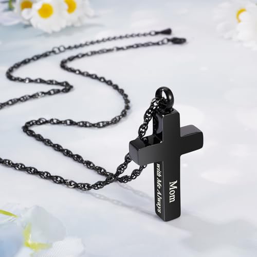 Cremation Cross Necklace for Ashes Stainless Steel Cross Urn Pendant Ashes Holder Memorial Jewelry-With Me Always - style: Mom