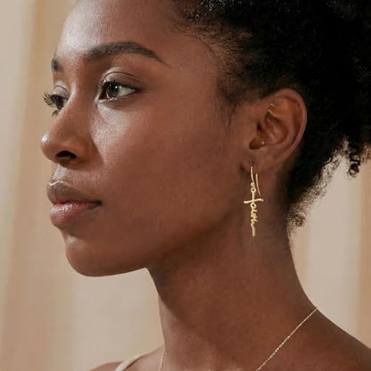 14K Gold Plated Sterling Silver Cross Drop Earrings - color: Cross-Gold