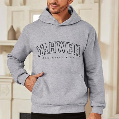 Christian Jesus Hoodies For Men Graphic Yahweh Hoodie Bible Verse God Sweatshirt Religious Faith Cotton Pullover Tops - color: Light Gray, size: Small