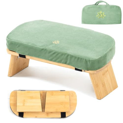 Large Bamboo Meditation Bench, Foldable Prayer Stool(Green & Bag) - color: Green & Bag