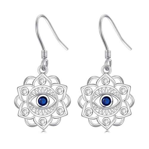 Mountain Mustard Seed Earrings for Women 925 Sterling Silver Lotus/Cross Dangle Drop Earring Christian Jewelry Outdoor Birthday Graduation Gifts - style: Evil Eye Lotus